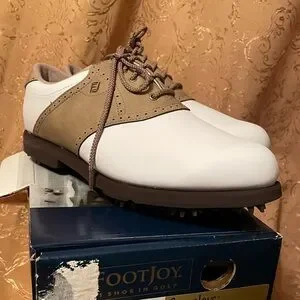 FootJoy Mens 54239 Golf Shoes White Brown Leather Spiked Athletic Size 12 M Footjoy FJ Contours Series White Brown Spiked Golf Shoes  main image 3